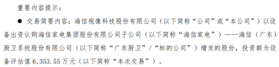 海信视像认购海信家电—广东厨卫增发股份额为设开云 开云体育APP备评估值635355万(图1)